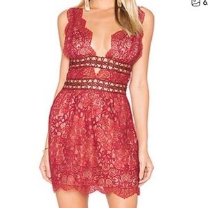For Love & Lemons Red Lace Mini Dress